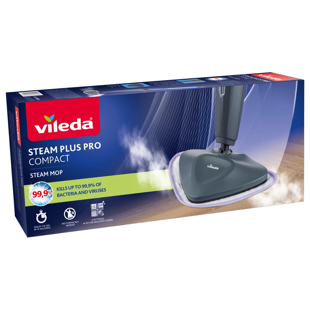 Balai à vapeur Vileda Steam Plus Pro, élimine 99,9 % des bactéries, chauffe rapidement, convient à tous les types de sols, 180839