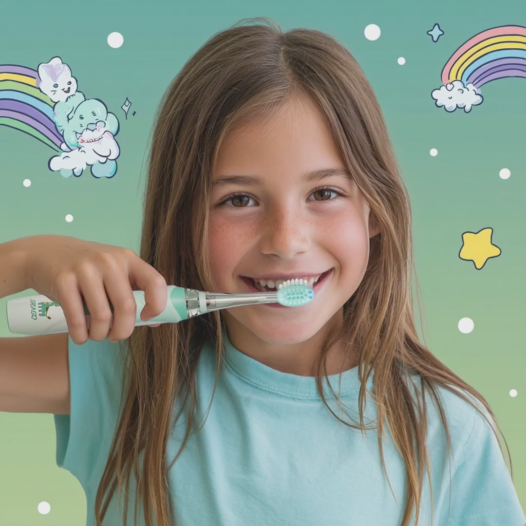 SEAGO sonische tandenborstel voor kinderen, groene kleur, 1xAA 1,5V (niet inbegrepen), 3 tips, SG-977 Groen