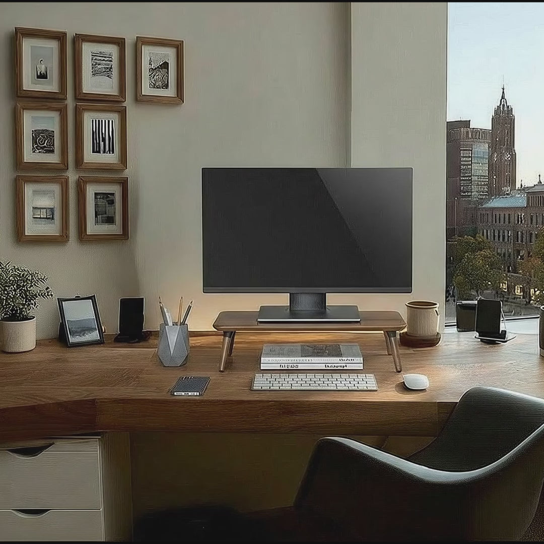 Maclean MC-930 Support en bois pour moniteur ordinateur portable 500x240x120 mm) couleur noyer noir max. 20 kg,